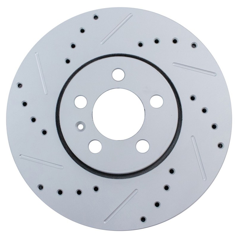 TRQ Performance Brake Rotor Drilled & Slotted G-Coated Front Pair for VW gallery