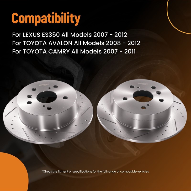 Rear Drilled Slotted Brake Rotors Ceramic Pads for Toyota Camry 2007-2011 S31433 gallery