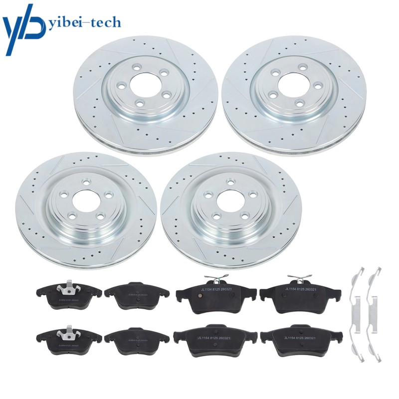 Front & Rear Drilled Brake Rotors & Brake Pad For Jaguar XF S-Type XJ8 326 mm