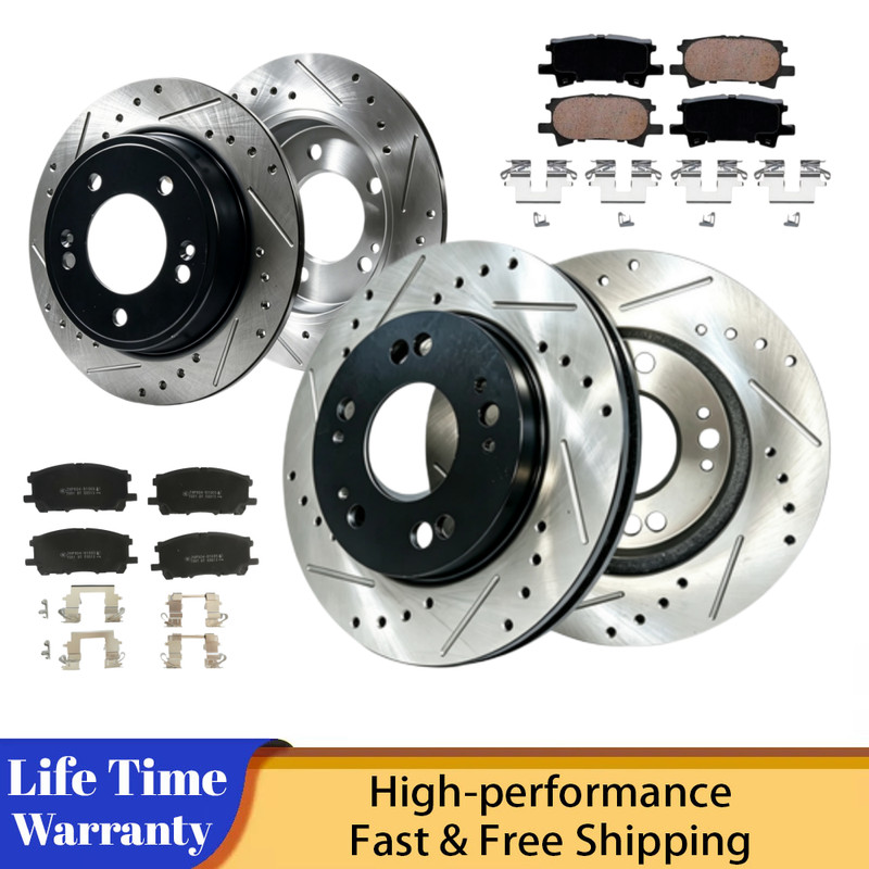 Front and Rear Slotted Drilled Rotor Brake Pads Fits Lexus RX400H 2006 2007 2008