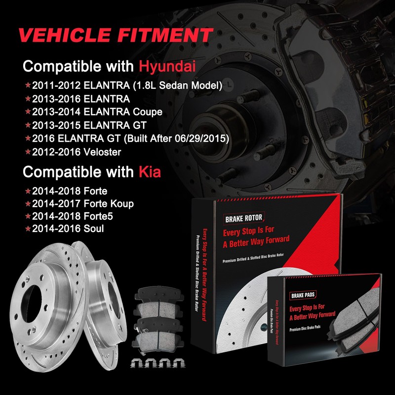 10.3in Rear Brake Rotors Ceramic Pads for Hyundai Elantra GT Veloster Kia Forte gallery