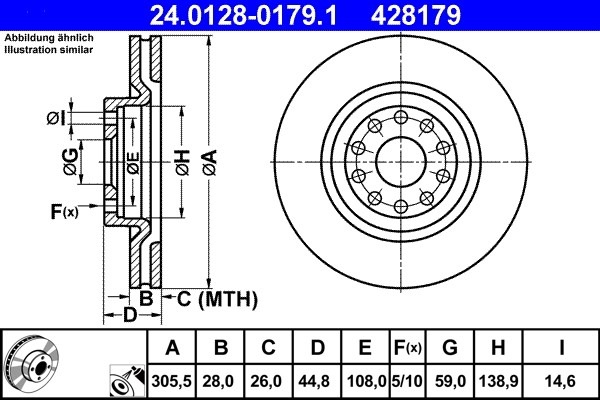 ATE 24.0128-0179.1 Brake Disc for Lancia