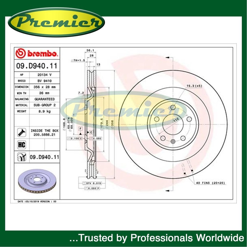 Premier Rear Brake Disc Fits Porsche Macan 2014- 2.0 3.0 D 3.6 + Other Models