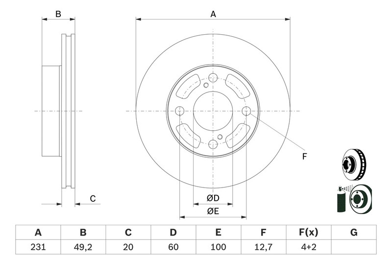 Bosch 0 986 479 G91 Brake Disc for Suzuki