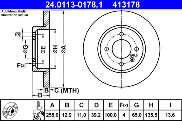 ATE 24.0113-0178.1 Brake Disc for SEAT,VW