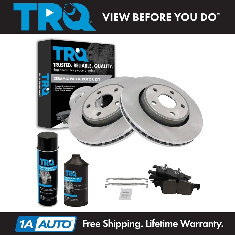 TRQ Front Ceramic Brake Pad & Rotor Kit w/Chemicals for Durango Grand Cherokee
