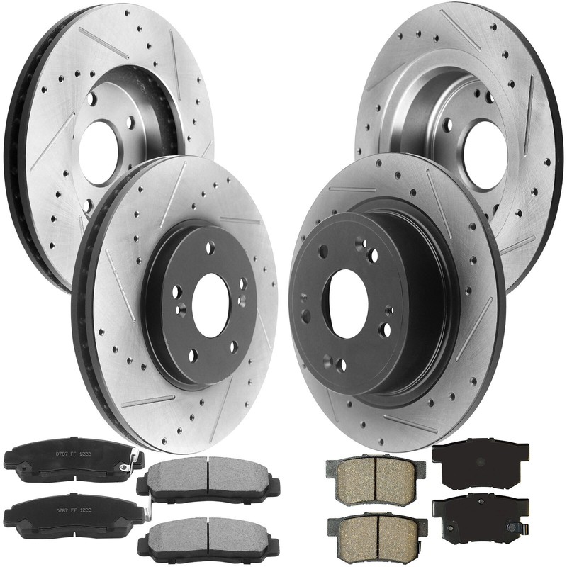 282mm Front and 260mm Rear Brake Rotors + Ceramic Brake Pads For Honda Accord