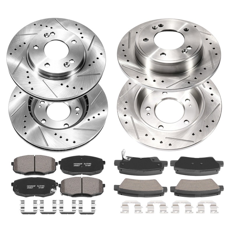 Front Rear Drilled Slotted Rotors Ceramic Brake Pad for 2014 2015 2016 Kia Soul