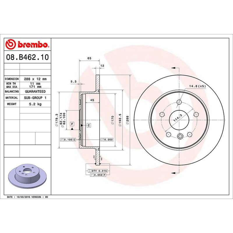 Brembo Rear Brake Kit Ceramic Pads and Brake Rotors For Toyota Avalon 2000-2003 gallery