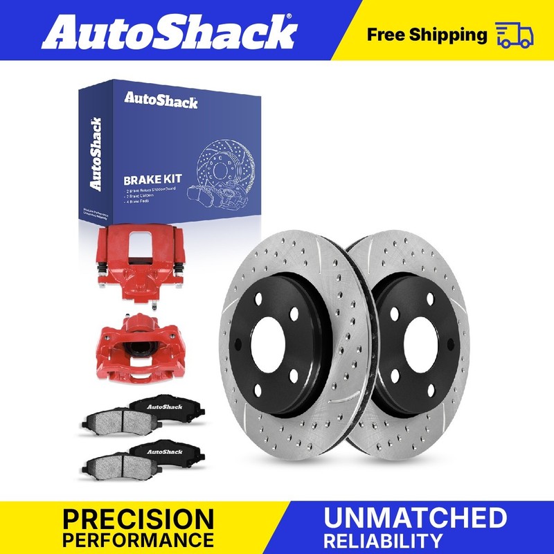 Front Drilled Slotted Brake Rotor Pad Caliper Red for 2018 Jeep Wrangler JK