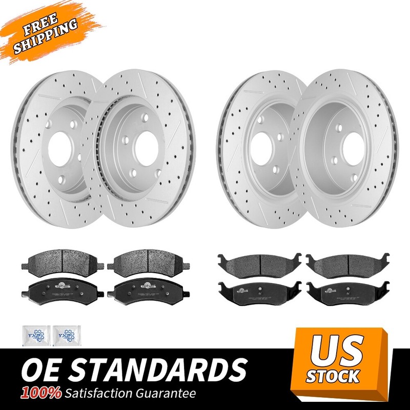 Front Rear Drilled Rotors Ceramic Brake Pads for Dodge Ram 1500 Aspen Durango