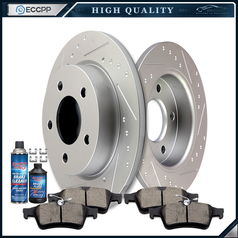 Fits 04 -13 MAZDA 3 2.0L L4 2x Rear Brake Discs Rotors 4x Ceramic Pads slot Kit