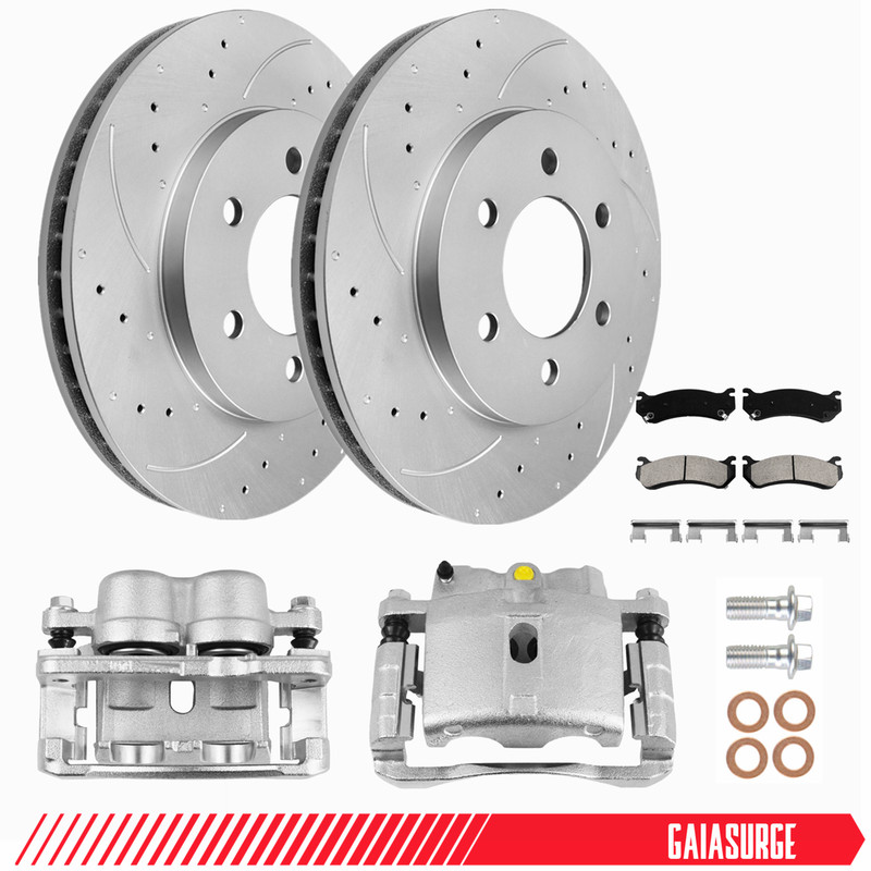 Front Disc Brake Rotor & Pads + Caliper for Chevy GMC Silverado Express Sierra