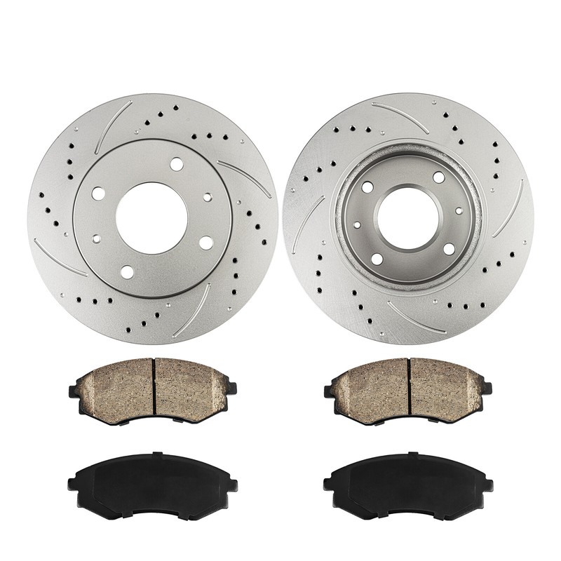 Front for Hyundai Elantra Tiburon Drilled Slotted Rotors Ceramic Brake Pads US gallery