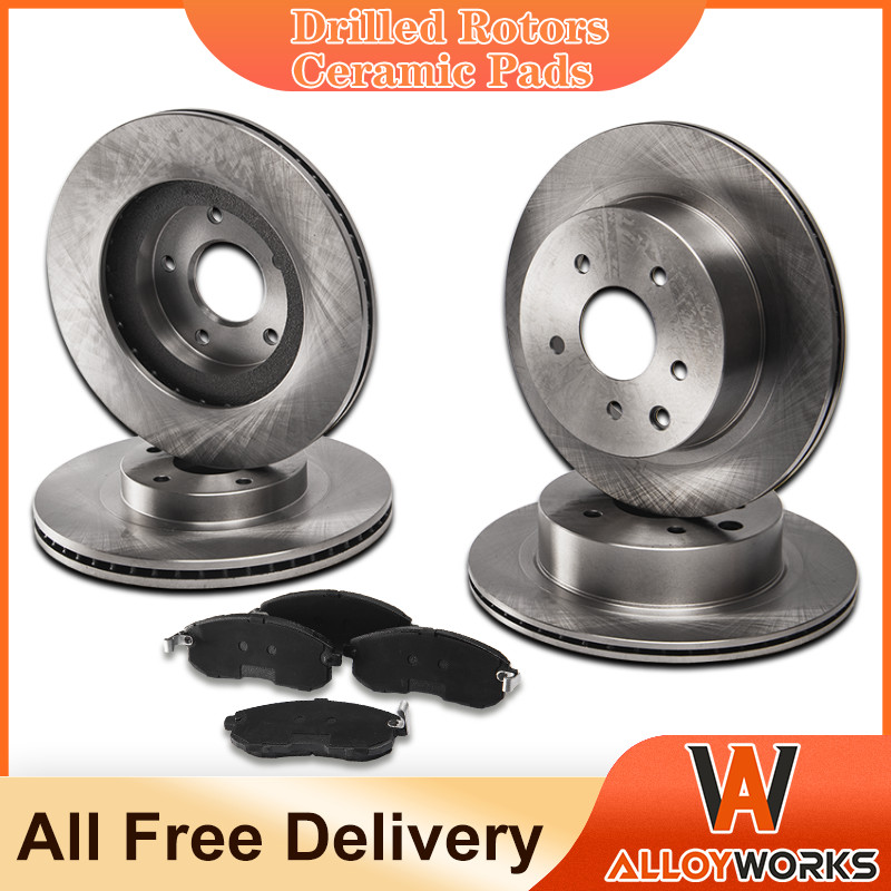 Front Rear Drilled Rotors Ceramic Pads for INFINITI G35 Nissan 350Z 2003 04 2005