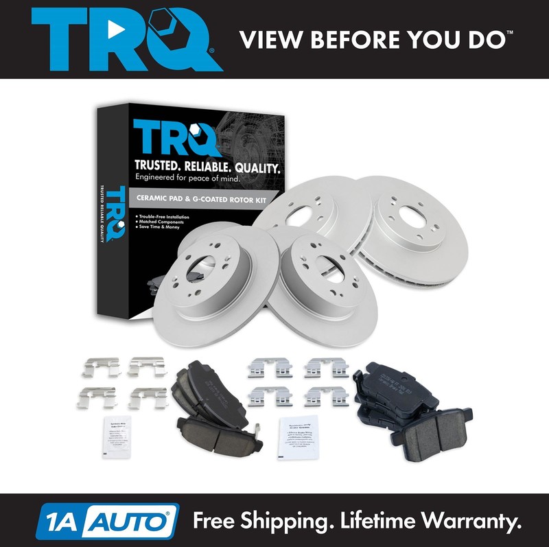 TRQ Front & Rear Ceramic Brake Pad & Coated Rotor Kit for Acura Honda Accord