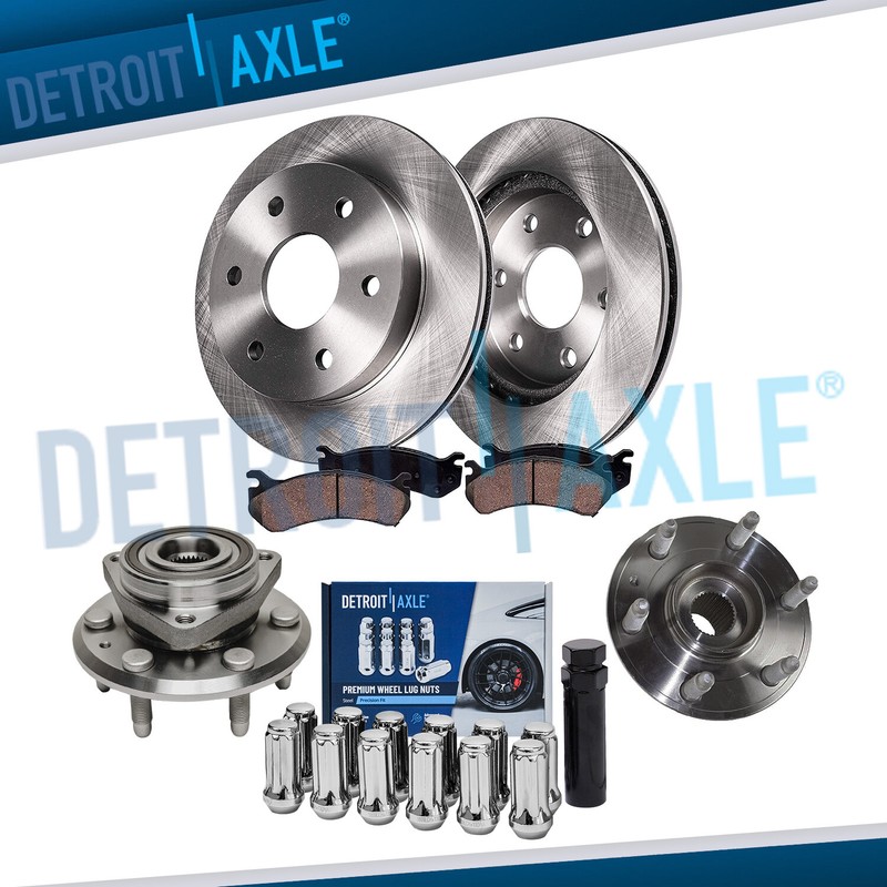 Rear Disc Rotors Brake Pads Wheel Hubs + 12pc Lugnuts w/key for Traverse Enclave