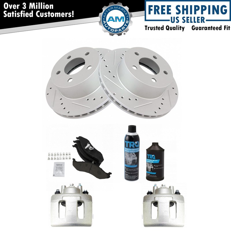 Front Ceramic Brake Pad Performance Rotor & Caliper Kit w/Chemicals