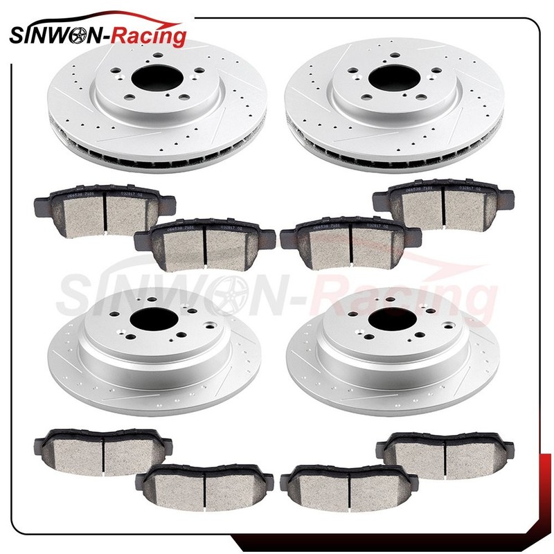 Front Rear Ceramic Brake Pads Rotors For HONDA ODYSSEY 05-10 Drilled Slotted