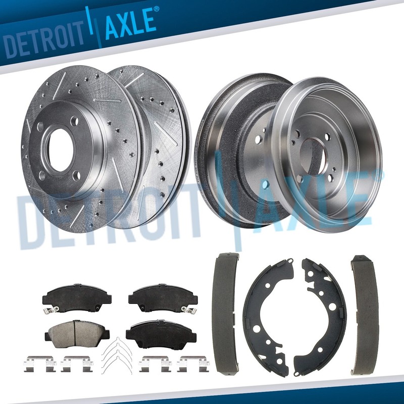 262mm Front Drilled Rotors Brake Pads Rear Drums Shoes for 2009-2013 Honda Fit