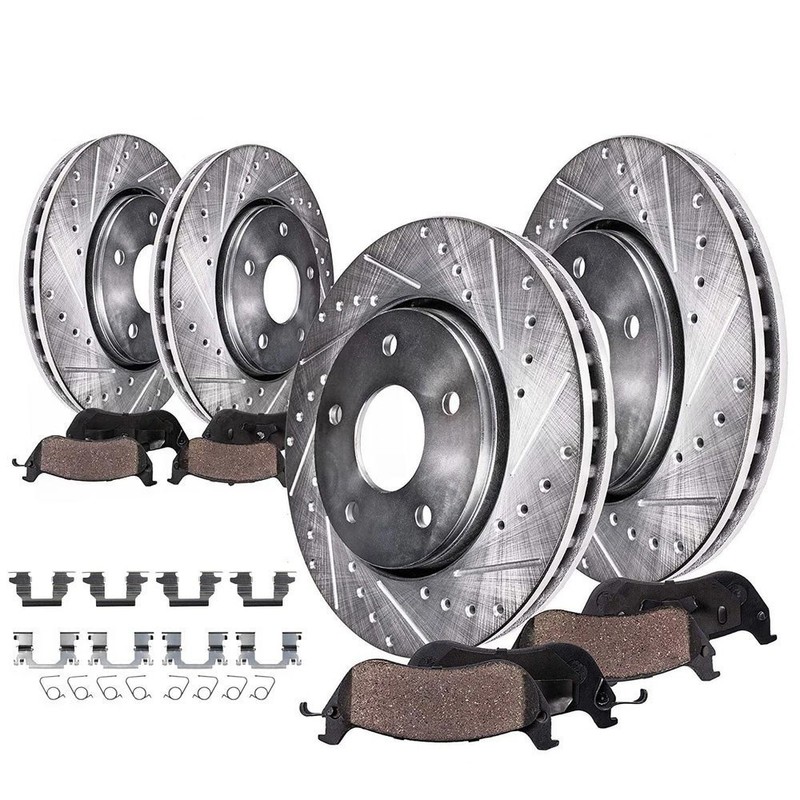 Front Rear Ceramic Drilled Slotted Rotors Ceramic Pads Kit