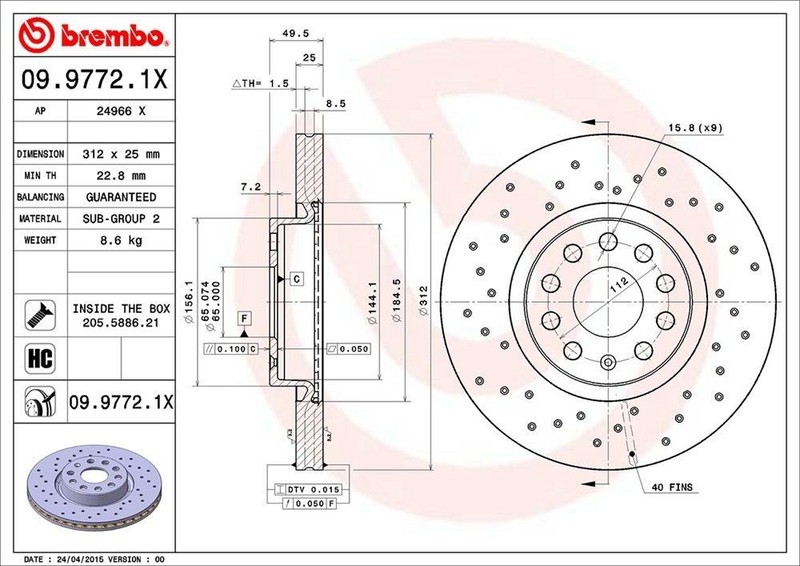 Front Rotor Fits 2005-2023 Volkswagen Jetta 09.9772.1X