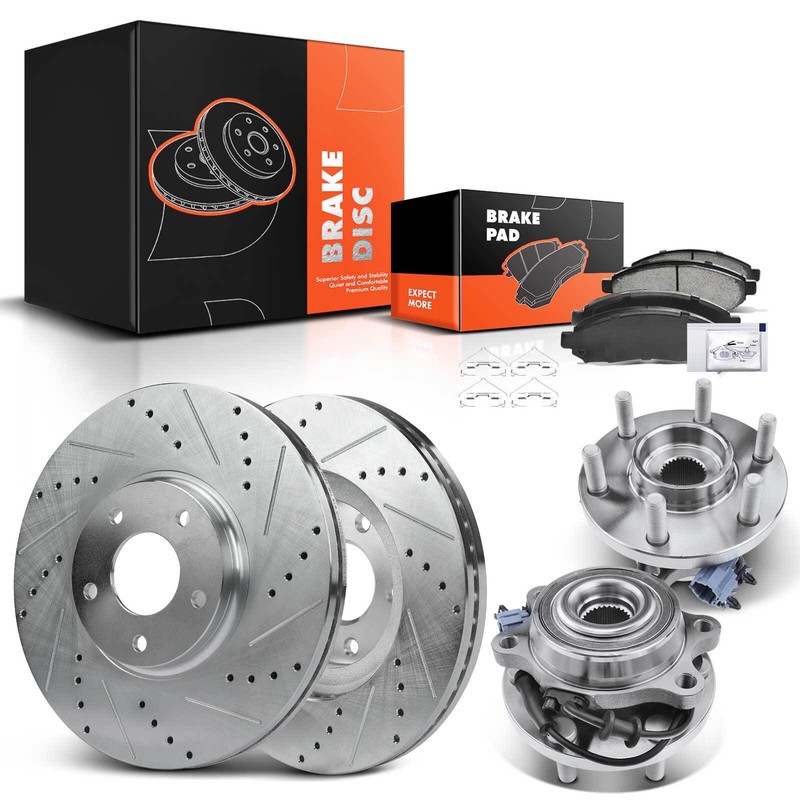 Front Drilled Brake Rotors & Pads + Hub Bearing for Nissan Frontier 05-19 Suzuki