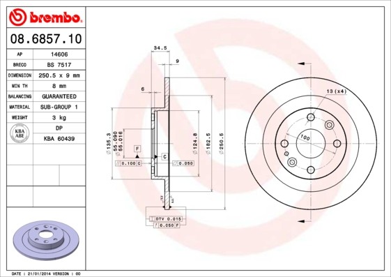 Brembo 08.6857.10 Brake Disc for Ford USA, Mazda