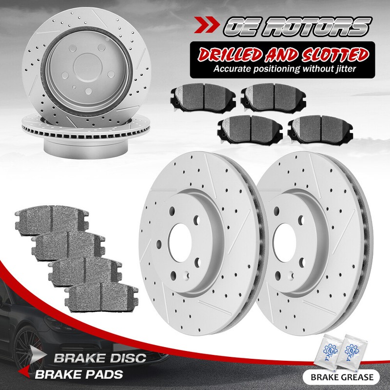 for Chevy Equinox GMC Terrain Front & Rear Drilled Slotted Brake Rotors + pads