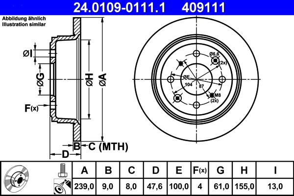 2X 24.0109-0111.1 ATE Brake Disc for Honda