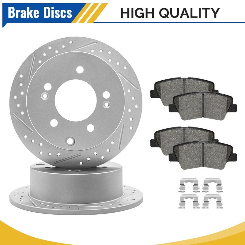 Rear Disc Brake Rotors & Ceramic Pads Kit for 2010 2011 2012 2013 Kia Soul