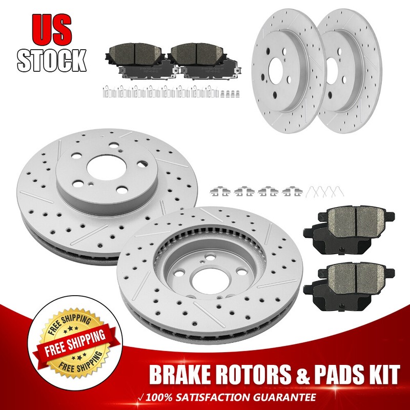 Front Rear Drilled Rotors +Brakes Pads For Toyota Prius Lexus CT200h 2010-2015