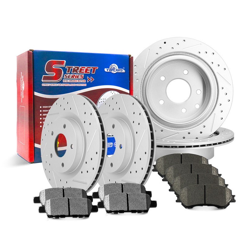 Front & Rear Drilled Rotors + Ceramic Brake Pads for 2014 - 2017 Nissan Rogue gallery