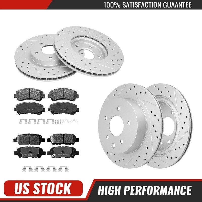 11.65″ Front + 11.5″ Rear Drilled Disc Rotors Brake Pads For Nissan Rogue Select