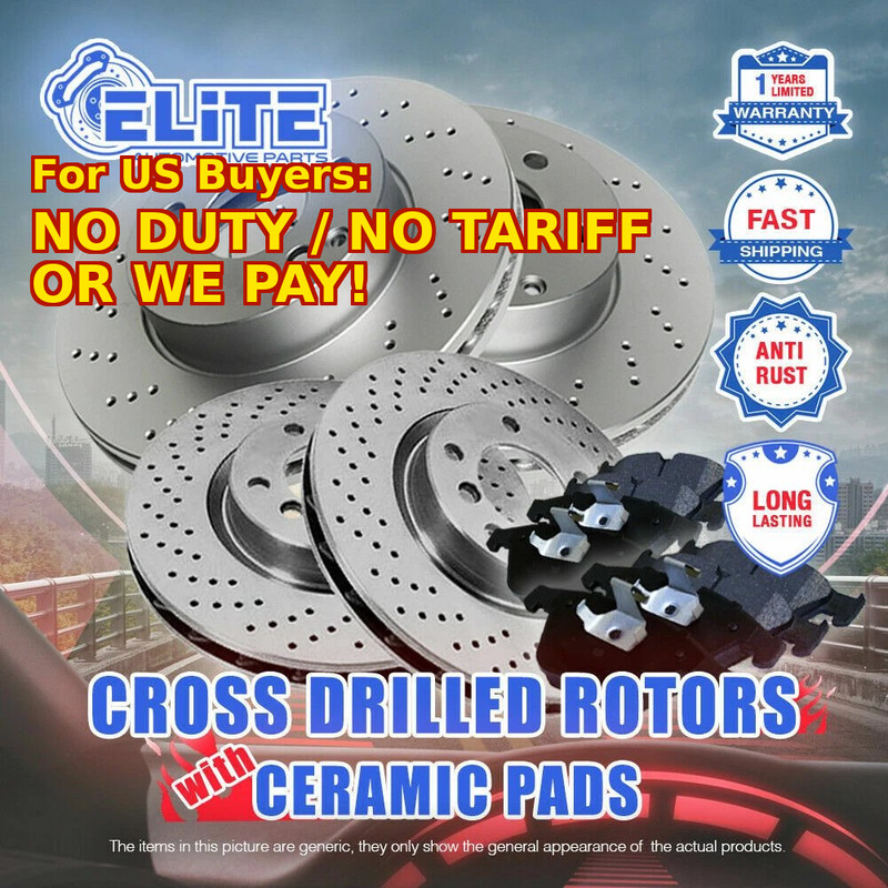 Front+Rear Cross Drilled Rotors & Ceramic Pads for 2016-2023 Audi TTS Quattro