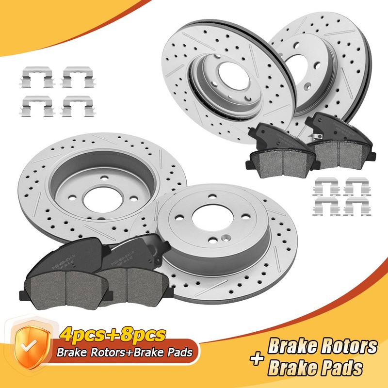Front+Rear Disc Brake Rotors Ceramic Pads W/Clips for 2012-17 Kia Rio EX Accent