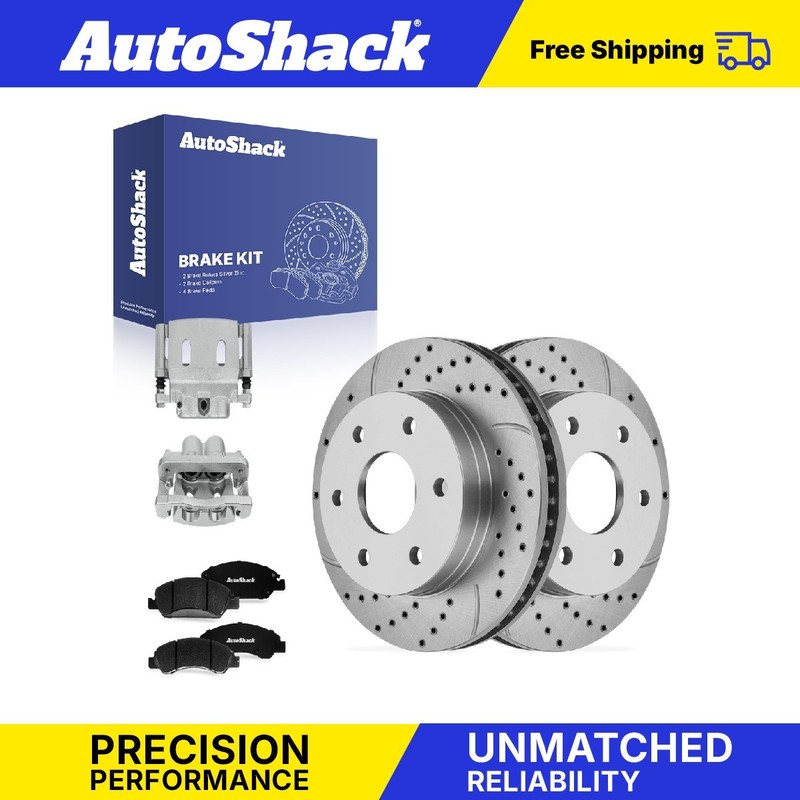 Front Drilled Slotted Brake Rotor Premium Pad Caliper for GMC, Sierra 1500 05-06