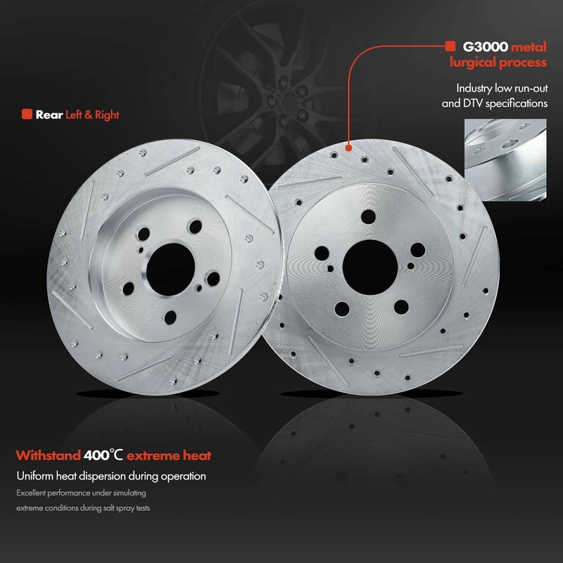 Front & Rear Drilled Rotor & Ceramic Brake Pad for Toyota Corolla Matrix Pontiac gallery