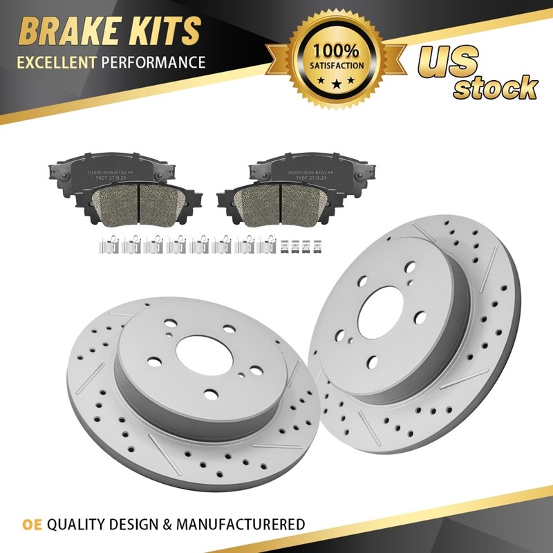 Rear Ceramic Pad Drill Slot Brake Rotors Kit For 2018-2020 Toyota Camry LE