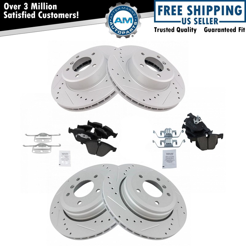 Performance Drilled Slotted Rotor & Ceramic Brake Pad Front & Rear Kit
