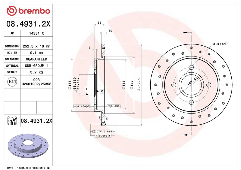 2x Brake Discs Pair fits FORD SIERRA Mk2 1.8D Rear 88 to 93 253mm Set Brembo New gallery