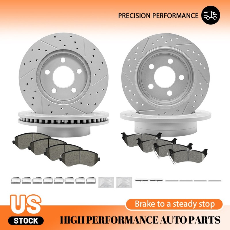 Front Rear Drilled Disc Brake Rotors Ceramic Brake Pads for 2003-07 Jeep Liberty
