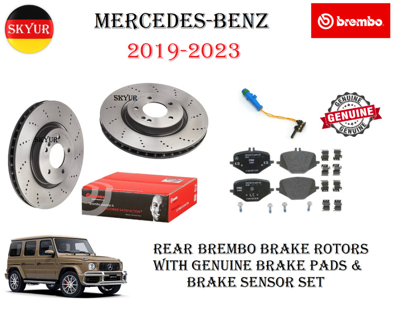 Rear Brake Disc Rotors With Brake Pads & Sensor For 2019-2023 Mercedes-Benz G63