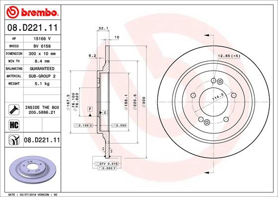 Brembo 08.D221.11 Brake Disc for Hyundai, Kia