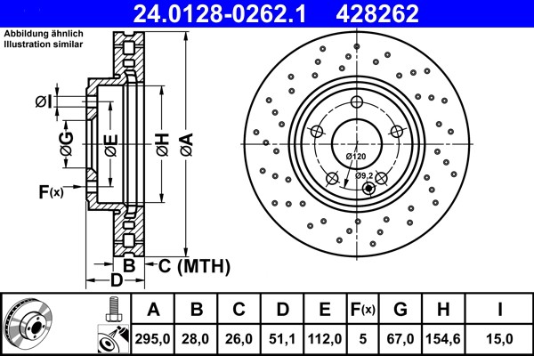 ATE 24.0128-0262.1 Brake Disc for Mercedes-Benz