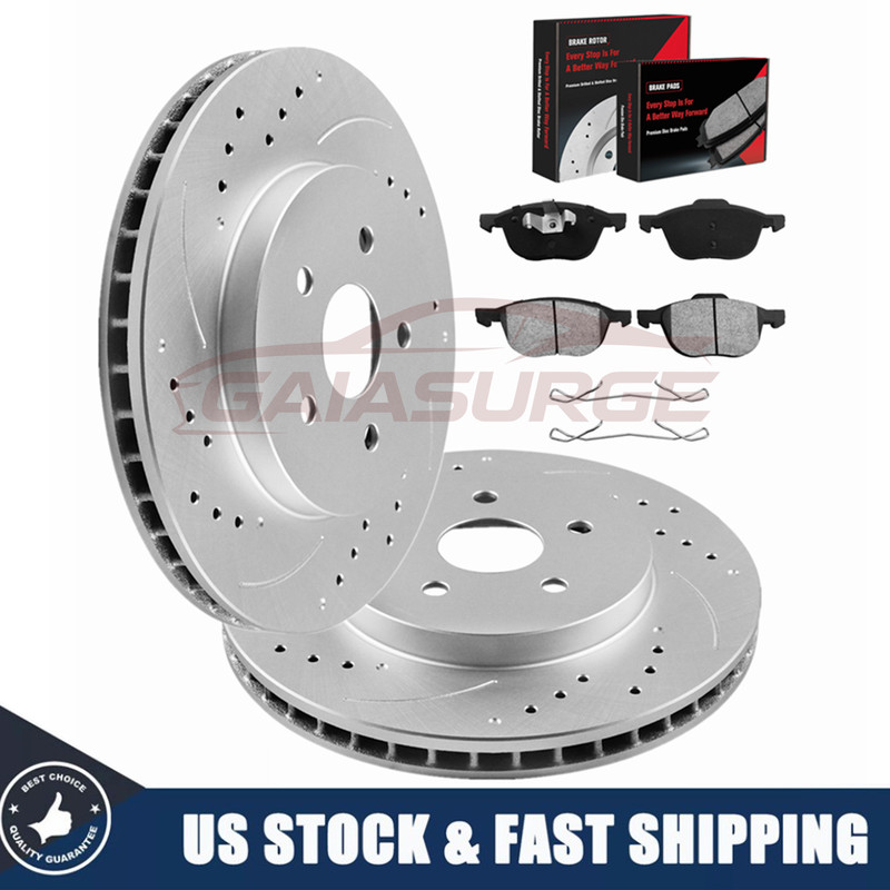 Front Drilled Slotted Rotors + Brake Pads for C-Max Focus Volvo S40 Brake Rotors