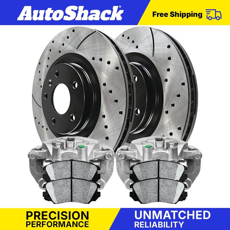 Front Brake Calipers Pads Drilled Rotors Black for Chevy Equinox GMC Terrain V6
