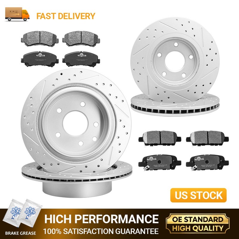 296mm Front 292mm Rear Drilled Rotors Ceramic Pads for 2008 – 2013 Nissan Rogue
