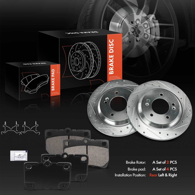 6pcs Rear Drilled Brake Rotor & Ceramic Brake Pad for Hyundai Sonata Kia Forte gallery