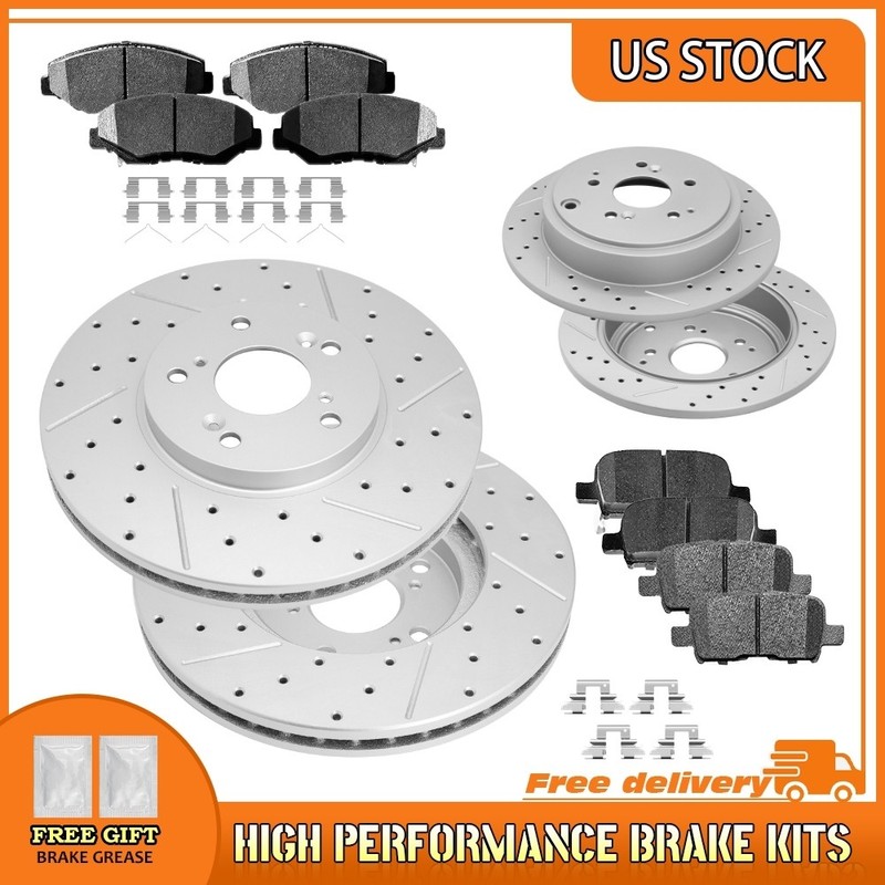 Front & Rear Drilled Brake Rotor Ceramic Pad For 2003-2006 2007 2008 Honda Pilot